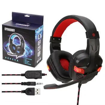 

SY860MV Head-mounted 3.5 Mm Gaming Headset Microphone Wired Stereo Bass For PS4 Xbox One Computer PC USB Headphones LED Light