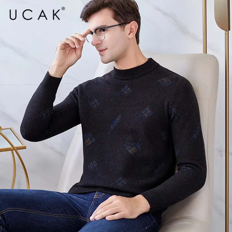 90% OFF UCAK Tops Brand Sweater Men New Fashion Trend Pure Merino Wool Casual Autumn Winter Warm ThicK Streetwear Floral  Pullover U3150