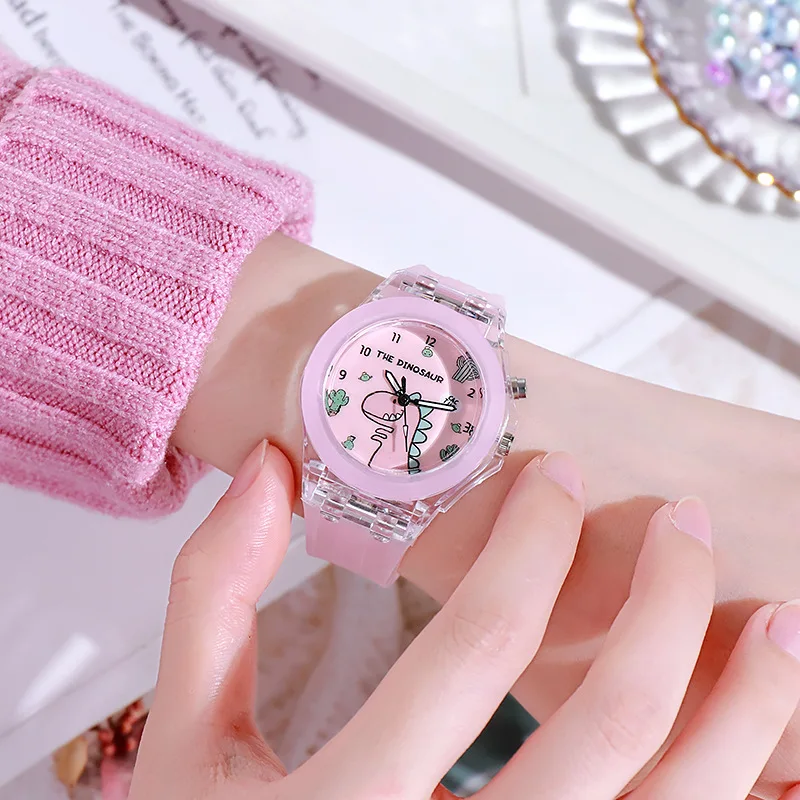 Fashion Cartoon Dinosaur Kids Watches Grils Flash Light Luminous Child Watch Boys Student Baby Gift Clock reloj infantil 6