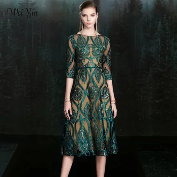 wei yin New Banquet Elegant Green Evening Dress Vintage Sequins Appliques Shining Long Prom Formal Gown Vestidos De Fiesta 1
