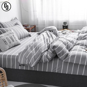 

GXC Classic Striped Gray Bedding Set Soft Printed Duvet Cover Pillowcase Queen King Bed Sheet Bedspread Flat Sheet
