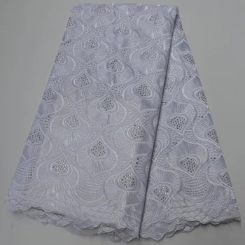 

Swiss Lace Fabric Rhinestone Latest Dry Lace Embroidery African 100% Cotton hole Fabrics Swiss voile lace Dubai style Pure White