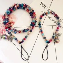 Womens phone lanyard hanging neck crystal colorful mixed phone hanging neck rope crystal key chain badge sling universal Straps
