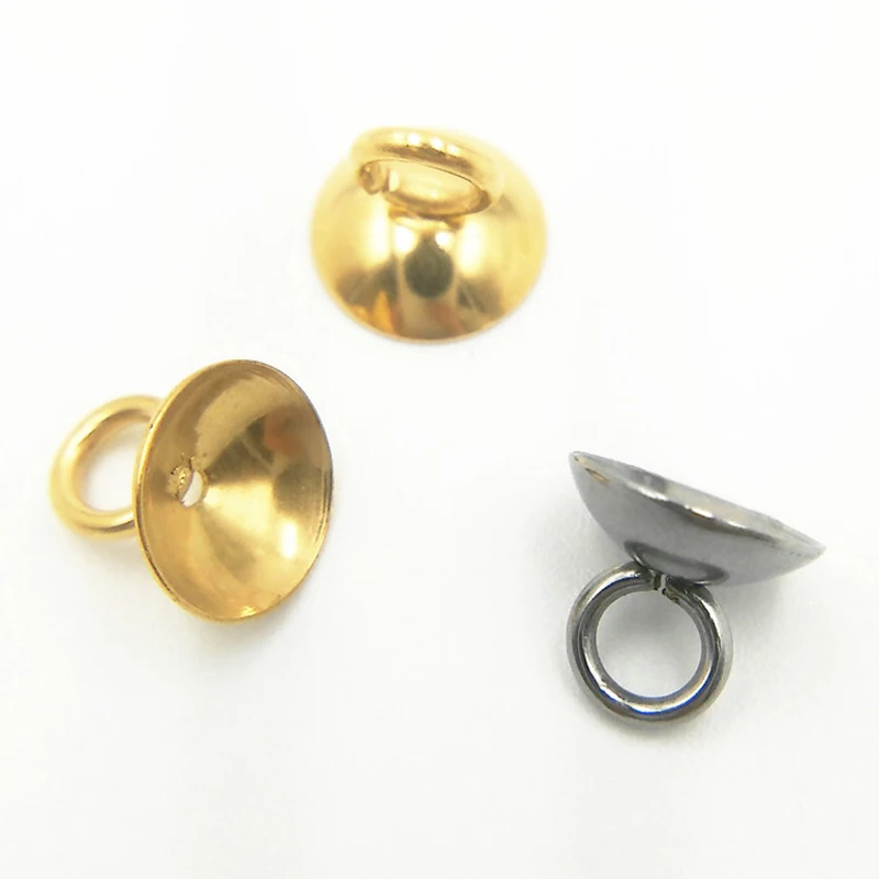 

10pcs/lot Stainless Steel 5/6/8/10mm End Bead Caps Pendant Connectors Bail Caps Round Beads for DIY Jewelry Making Findings