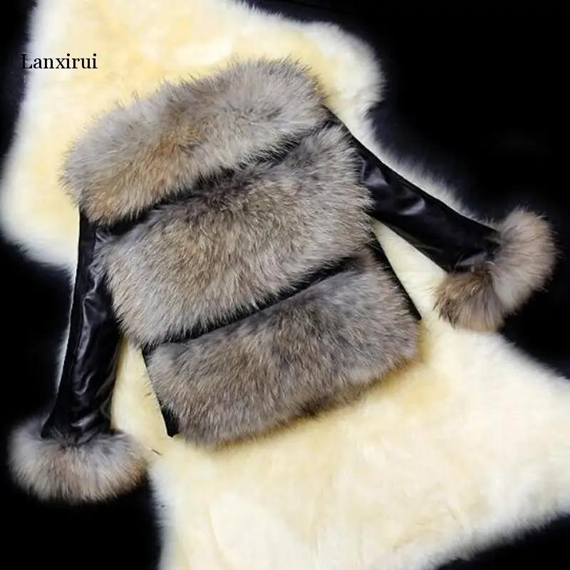 Модная осенняя/зимняя куртка, короткое пальто, женская одежда, повседневная куртка из искусственной кожи, пальто из искусственного меха лисы
