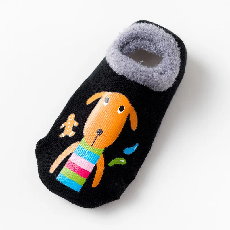 Хлопковые носки для маленьких мальчиков и девочек; Резиновые Нескользящие носки-тапочки; зимние осенние носки с рисунками животных для малышей; плотная теплая обувь - Цвет: 8