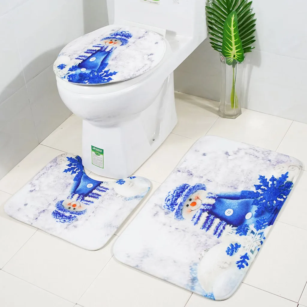 

Christmas Print Toilet Bathroom Mat Three-Piece Floor Mat Carpet Set Exquisite print,bright color,no fading Christmas Decoration
