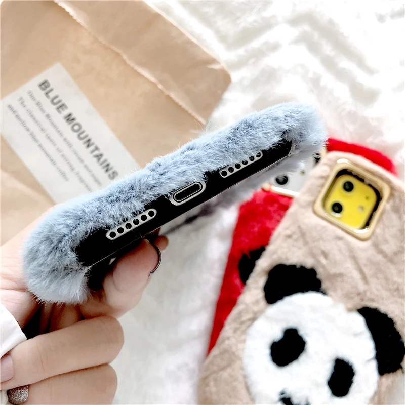 Милый пушистый плюшевый чехол панды для iPhone 11 Pro Max X XS XR Xs гениальный зимний теплый