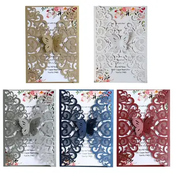

20Pcs Butterfly Wedding Invitations Card Hollow Lace Glitter Paper Envelopes Bridal Shower Decoration Greet Party Supplies