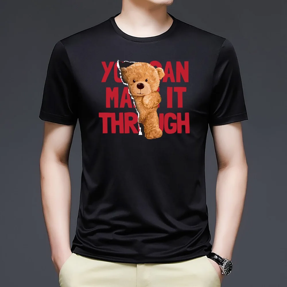 2022 Summer Bear Print Short-sleeved T-shirt Male Short Sleeved Summer Casual Loose O-Neck Tees Harajuku Streetwear Men T Shirt