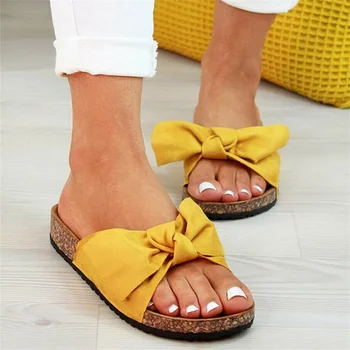

2020 Shoes Woman Sandals For Women Beach Bow Slip On Gladiator Sandals Women Summer Footwear Flat Sandals Female Plus Size 35-43
