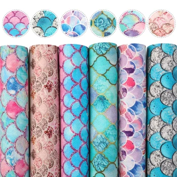 

David accessories 6pcs/set A5 15*21cm Mermaid Scale Printed Faux Synthetic Leather Fabric Set DIY Bow Crafts Materials,1Yc10091