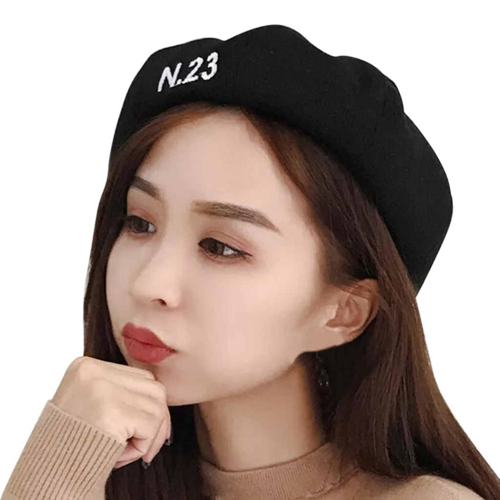 Cotton Beret Women Autumn Winter Warm Berets Vintage Solid Embroidery Letter Beret French Hats Flat Cap beret femme берет#H