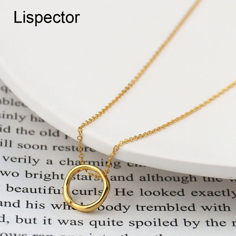 

Lispector 925 Sterling Sliver Minimalist Irregular Circle Round Pendant Necklace for Women Simple Hip Hop Punk Rock Jewlery
