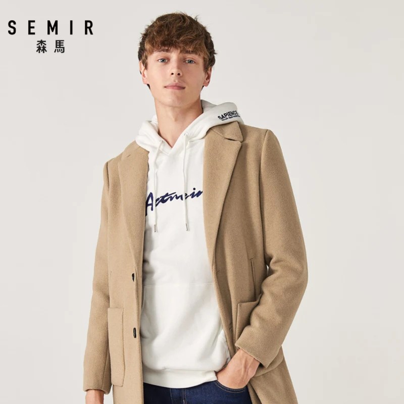 SEMIR шерстяное пальто для мужчин зимняя новая деловая длинная куртка с лацканами шерстяная куртка повседневная мужская длинная куртка