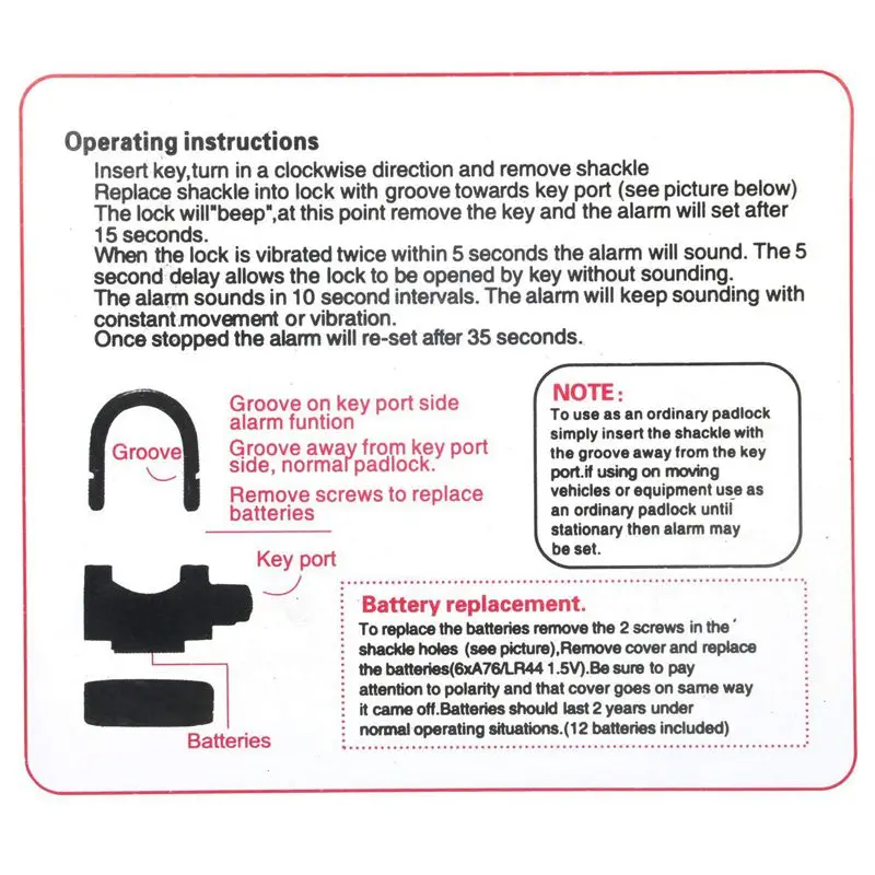 

Long Manila Padlock with Alarm 110 dB Robust Resistant to Intemperies