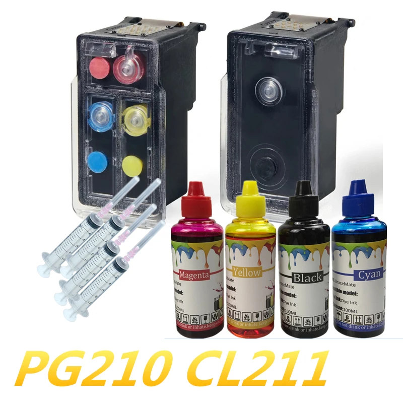 Refillable Ink cartridge with 400ML ink Replacement for Canon PG210 CL211 Pixma IP2700 IP2702