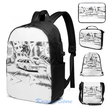 

Funny Graphic print Initial D Intense Design USB Charge Backpack men School bags Women bag Travel laptop bag