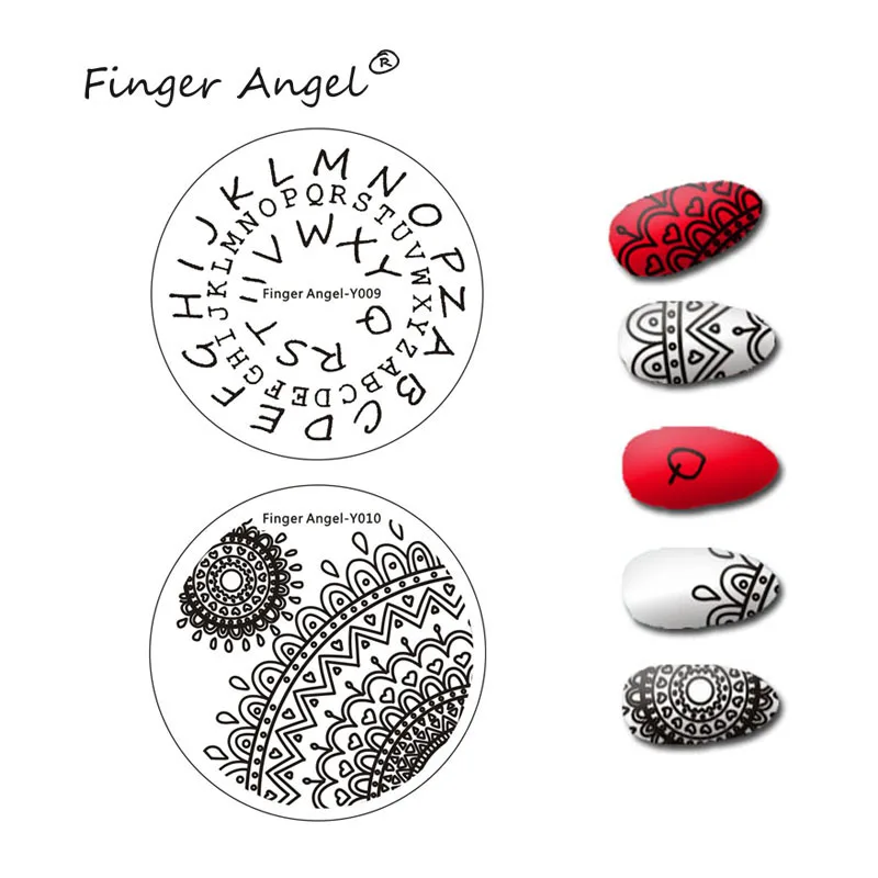 Finger Angel 1 шт. пластины для штамповки ногтей штамп изображения пластины письмо шаблон цветок Печать Круглый шаблон