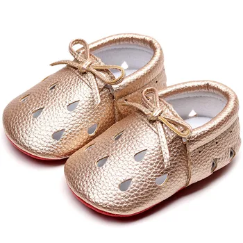 

Rose gold Teardrop-shaped Hollow Bow-knot baby First walkers Shoes Round toe Red Hard Sole Slip-on Boys Girls Casual Shoes