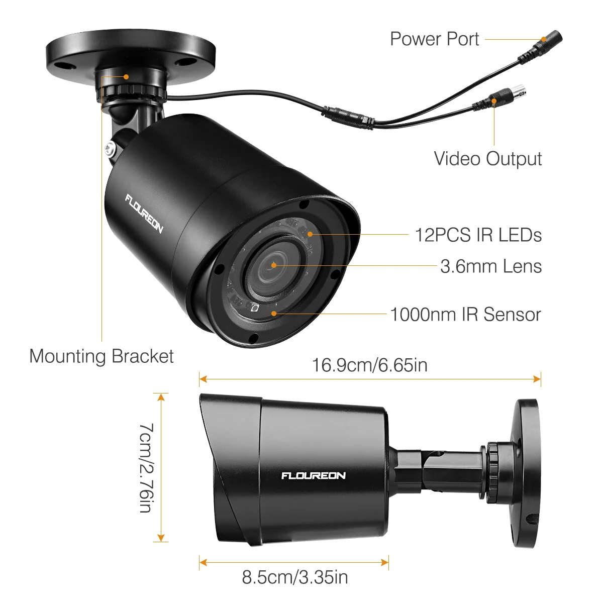 Floureon наружная ip-камера безопасности 1080P HD 3000TVL камера наблюдения видео камера невидимая ИК ночного видения, водонепроницаемая PAL