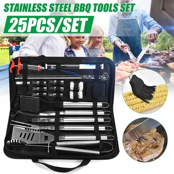 

25pcs/Set Stainless Steel BBQ Tools Set Barbecue Grilling Utensil Accessories Camping Outdoor Cooking Tools Kit kitchen Tool