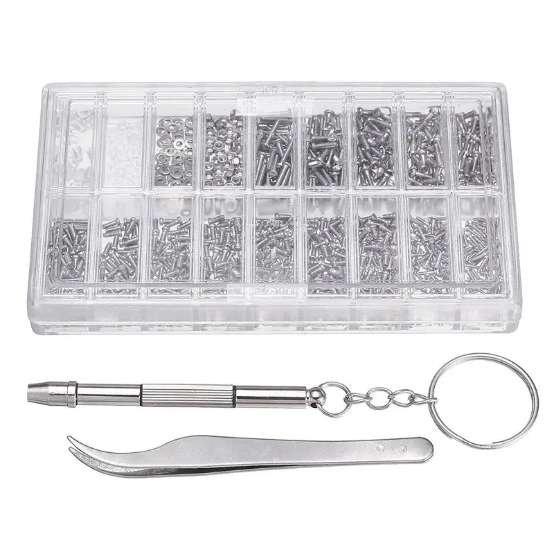 

1000 Pcs Glasses Screws Nut Assortment + 1 Pc Screwdriver + 1 Pc Tweezers, Glasses Repair Kit Screws for Glasses Optical Repair