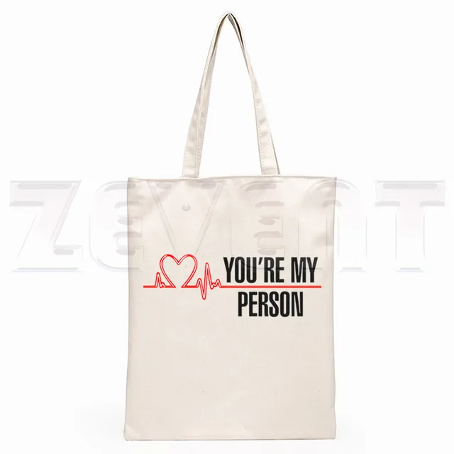 Greys Anatomy You're My Person Ullzang Hip Hop Hipster Cartoon Print Shopping Bags Girls Fashion Casual Pacakge Hand Bag J