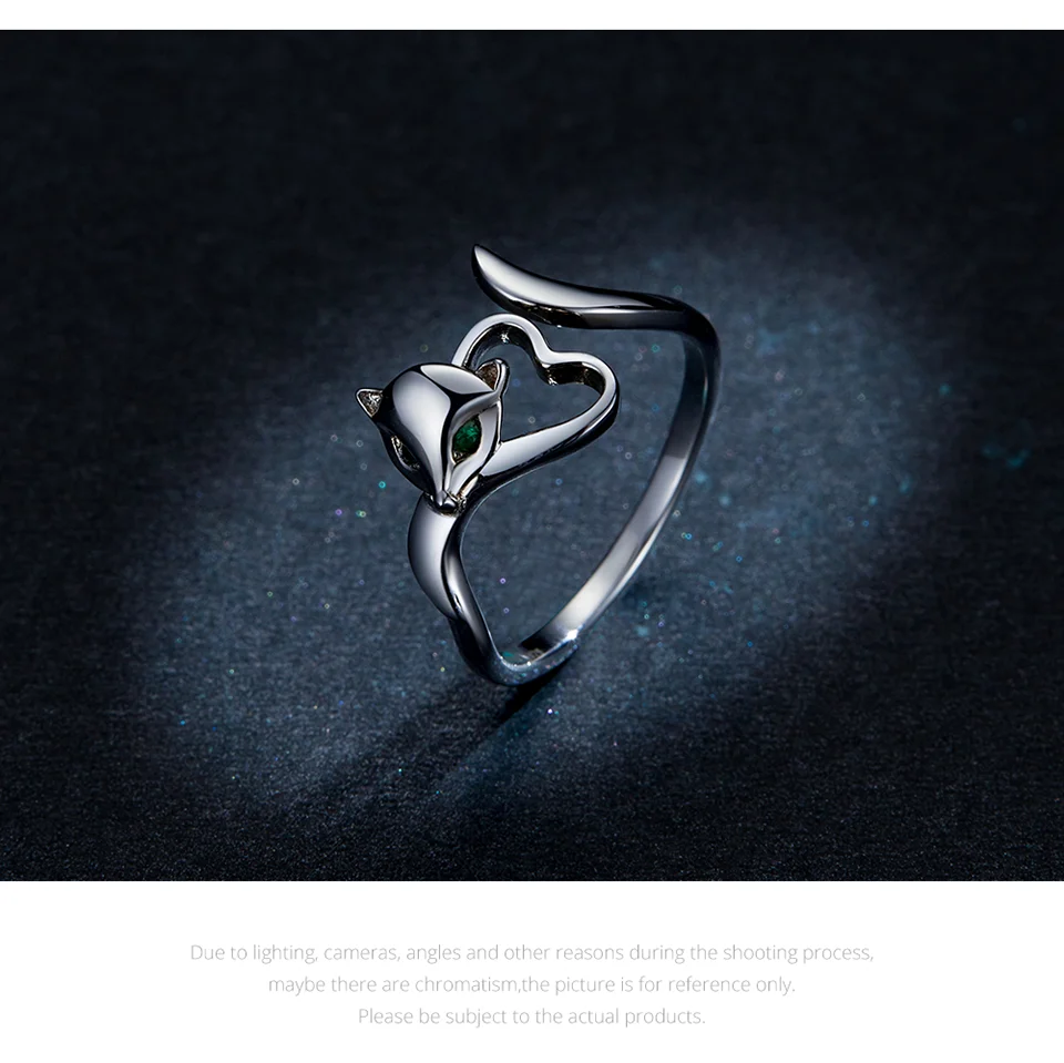 VOROCO BNR090 925 пробы Серебряное милое маленькое Лисичка Открытое кольцо для женщин Свадебное ювелирное серебряное кольцо в форме сердца модный подарок