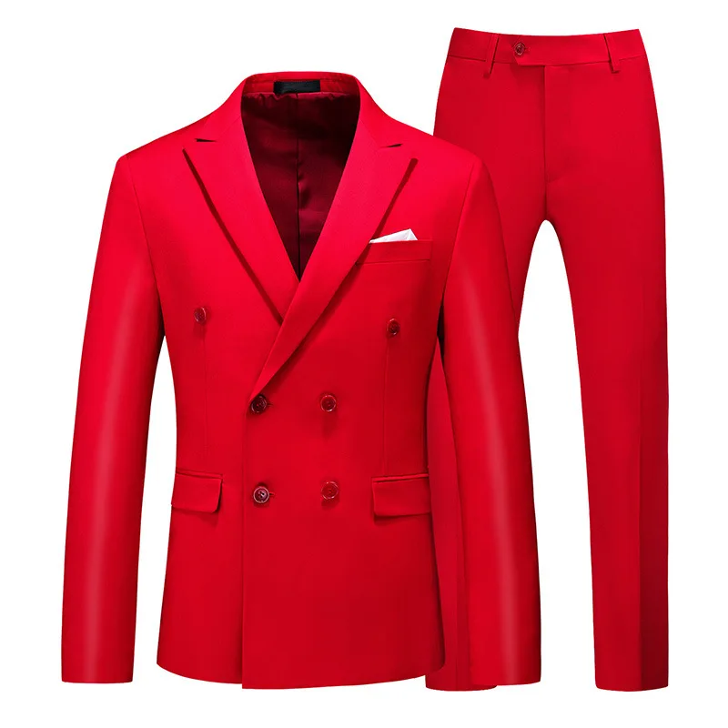 

Solid Color Double Breasted Large Size Suit Two-Piece Set Multi-color Business Casual Suit Set Men's