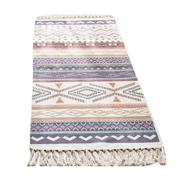 

Retro Bohemian Hand Woven Cotton Carpet with Tassel Door Bedroom Tapestry Decorative Blanket Living Room Carpet Area Rug