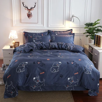 

Thumbedding Happy Dogs Bedding Set Cartoon Lovely High End Navy Duvet Cover King Queen Single Full Twin Unique Design Bed Set