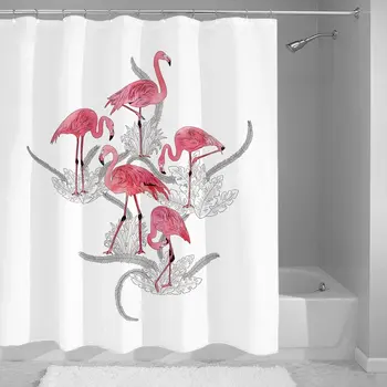 

Elegant Pink Flamingo Fabric Shower Curtain Decor by Sketch Leaves,100% Waterproof Fade Resistant Polyester Fabric Bathroom
