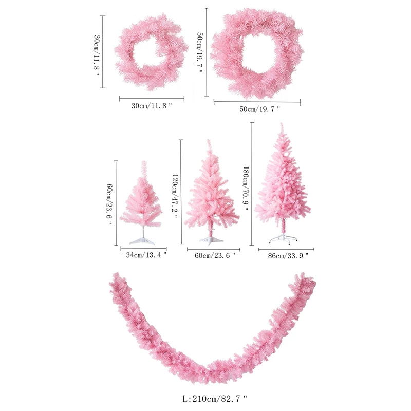 60/120/180CM Romantic Pink Christmas Tree Decorations Garland Long Vine Christmas Bauble Shopping Mall Window Arrangement Prop