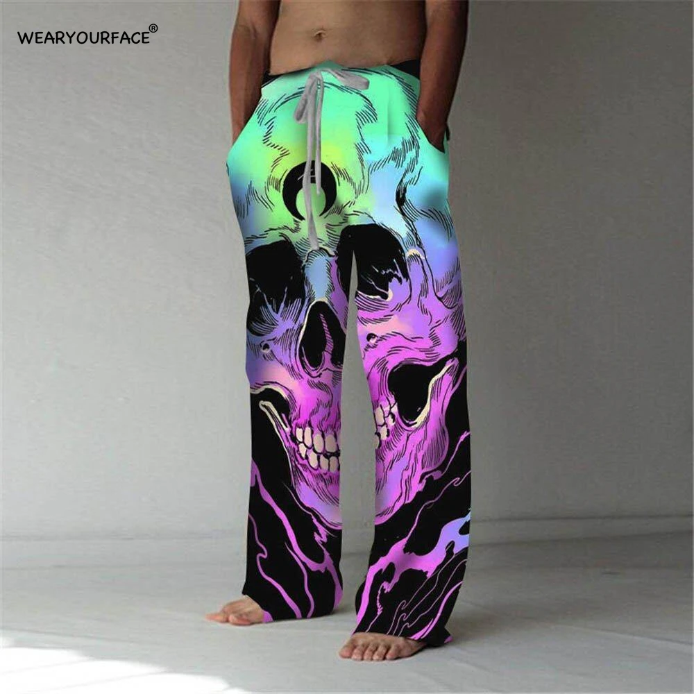 casual work pants Skull Face 3D All Over Print Full Length Wide Leg Pants Hipster Fashion Streetwear Oversize Sweatpants Men Unisex Clothing casual sweatpants