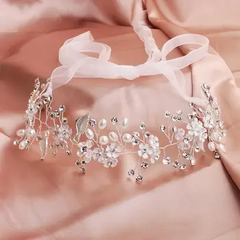 

Bride Wedding Headwear Jewelry Gorgeous Handmade Flowers Pink Silk Ribbon Crystals Hair Band TS132