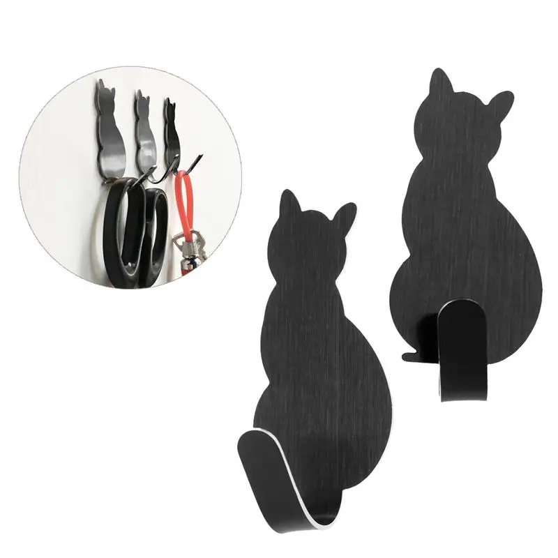 Wall Mounted Hooks 8pcs Creative Cat Shaped Nail Free Stainless Steel Adhesive Towel Coat