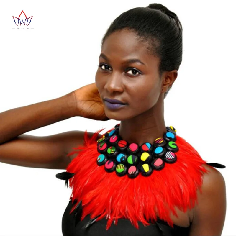 

2019 Ankara African Multi Strand Color Button Necklaces & Feather Decoration for Women Choker Statement Necklace for Gift SP025