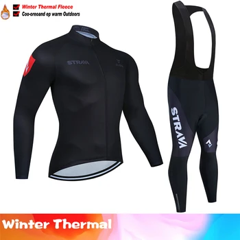 

STRAVA Cycling Jersey Mens 2020 pro team Winter Thermal Fleece Long Sleeve Set MTB bicycle Clothing Maillot Ropa Ciclismo Hombre