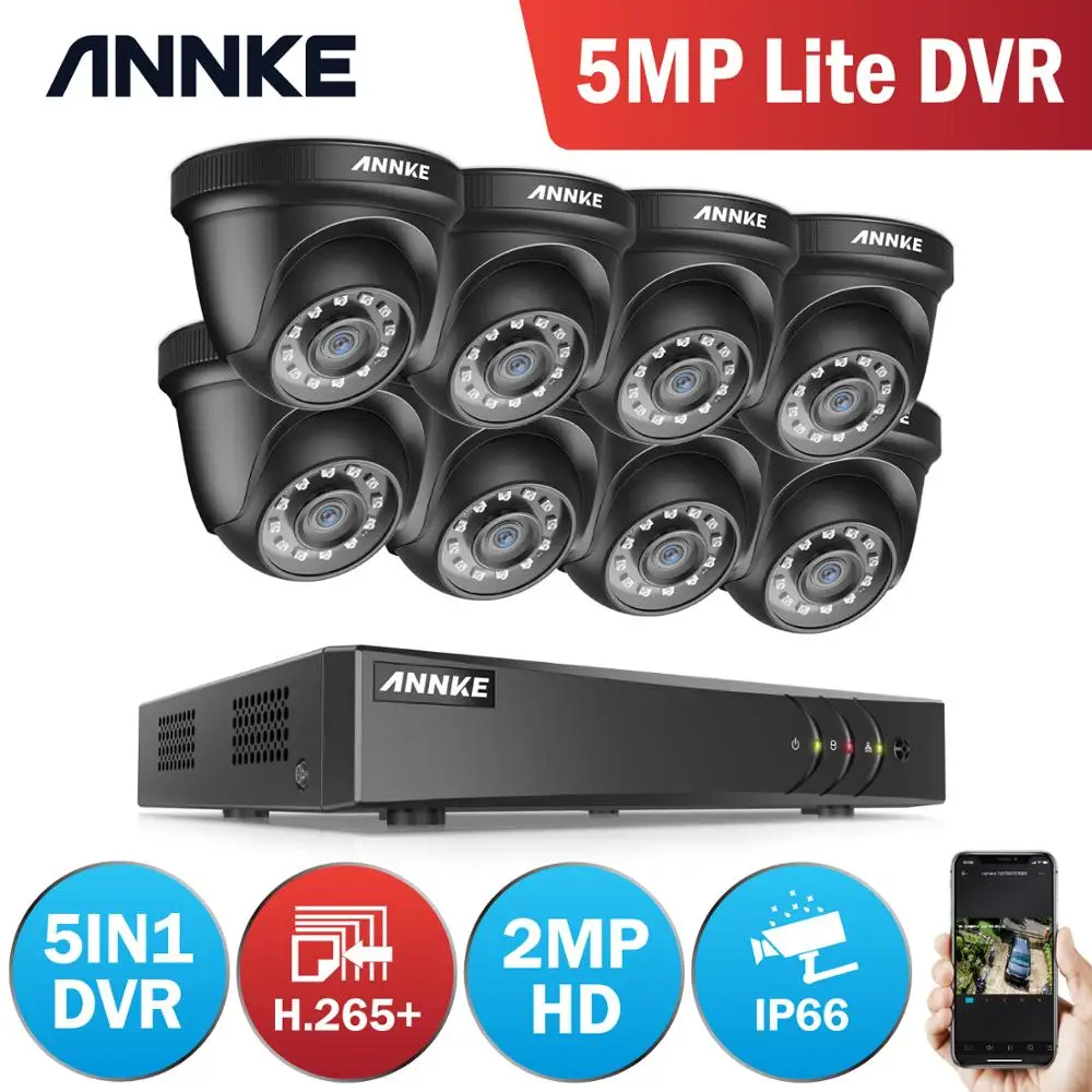 Система видеонаблюдения ANNKE 8 каналов 2 МП HD 5 Lite H.265 + DVR 4x8x Smart IR водонепроницаемая