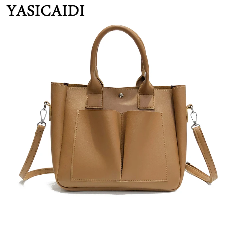

YASICAIDI 2019 New Casual Tote PU Leather Ladies Handbags Famous Brands Women Shoulder Bag Large Capacity Vintage Crossbody Bags