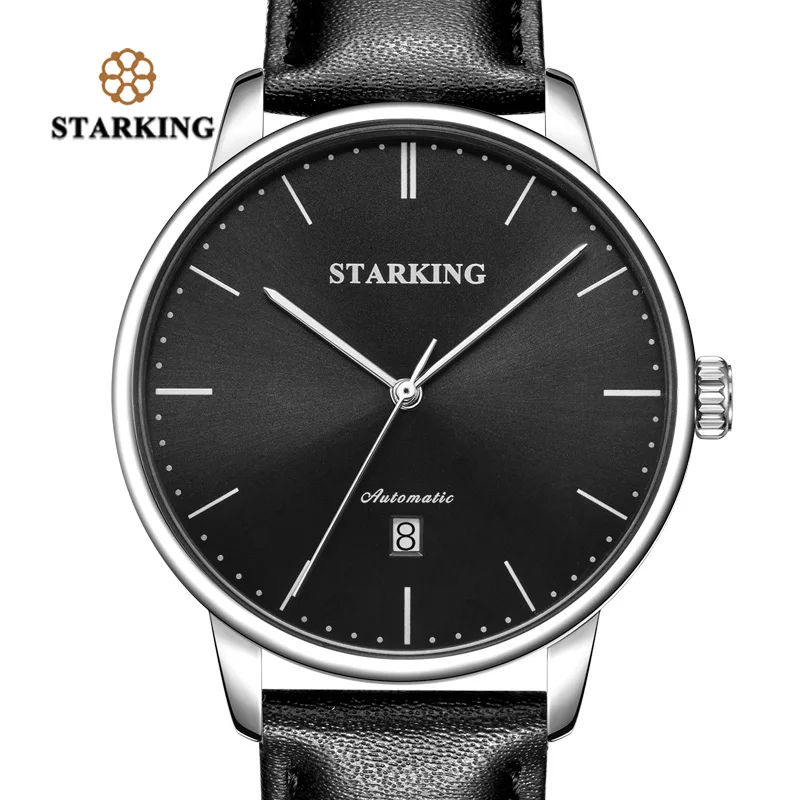 black wristwatch Механические часы STARKING, люксовый бренд, Автоматическая Дата, самовзводные мужские часы, 28800, высокие часы, спортивные, Relogio Masculino - Цвет: black wristwatch