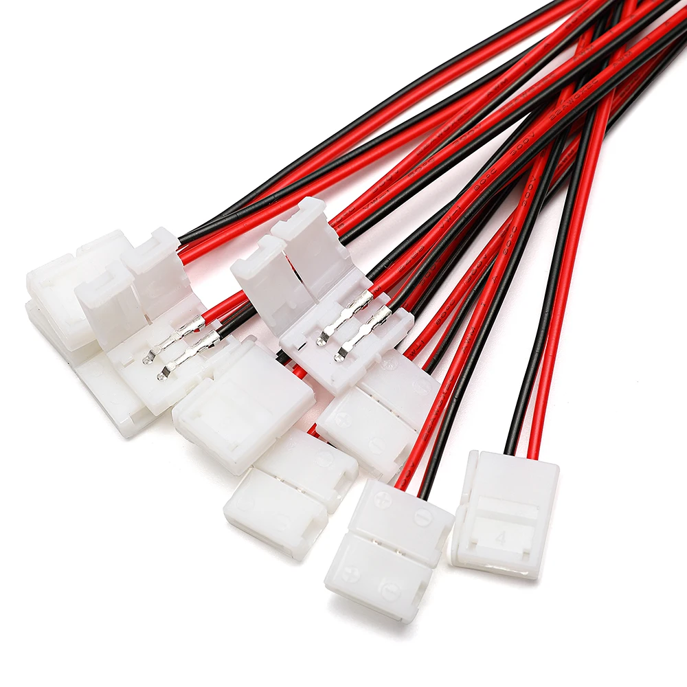 2-pin LED ribbon connector 8mm 10mm solderless power cord connector for 3528/5050 LED ribbon wire PCB ribbon 10Pcs/batch