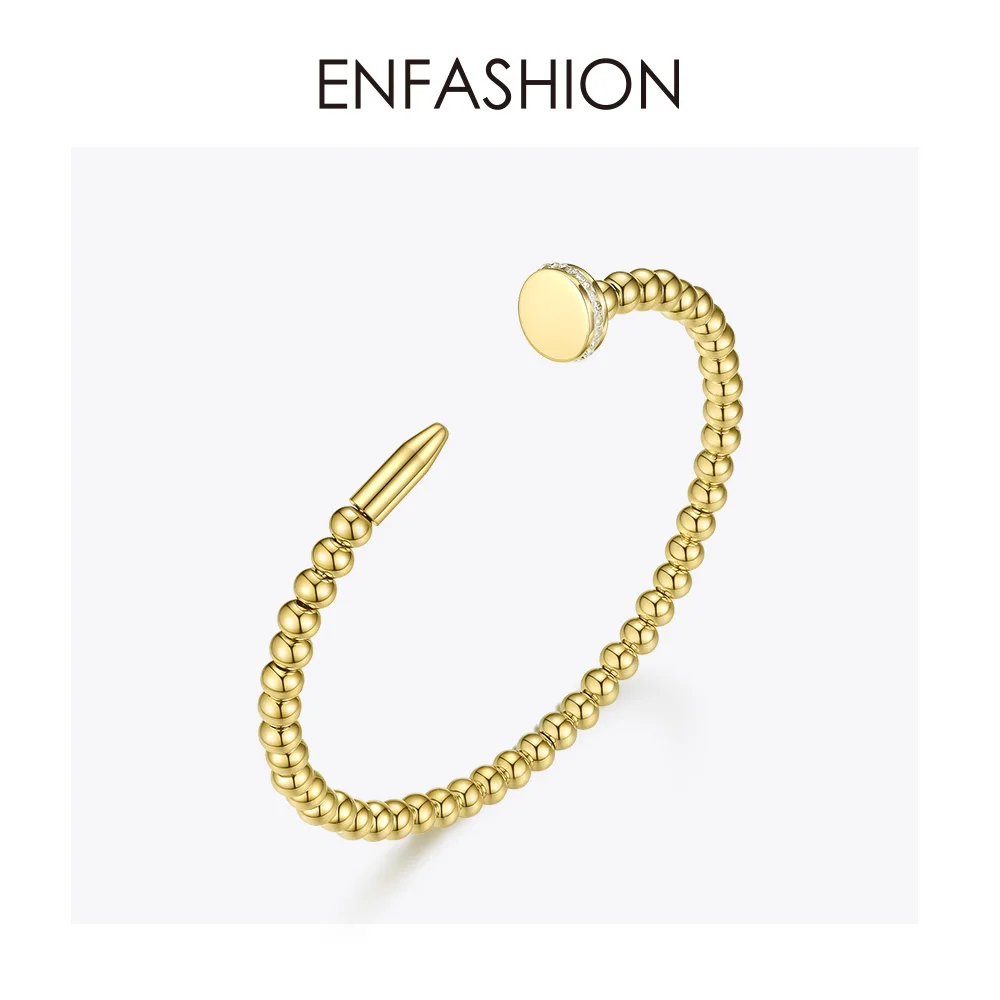 ENFASHION панк-браслет с шариками для ногтей, браслеты для женщин, золотой цвет, острие из нержавеющей стали, Открытый браслет, модное ювелирное изделие B192039 - Окраска металла: Yellow gold color