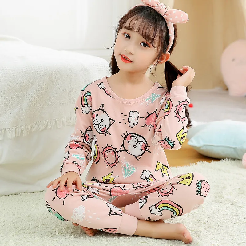 Pajamas Set Clothing Outfits Pants Tops Underwear Long-Sleeved Girls Boys Cotton Children
