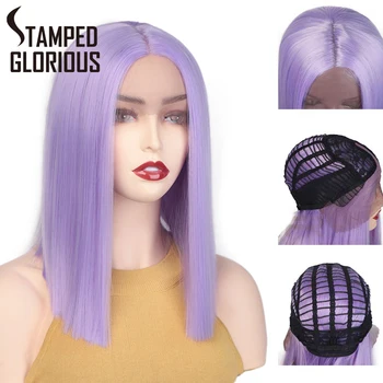 

Stamped Glorious 12 Inches Colorful Short Straight Lace Front Wigs Synthetic Lace Wigs for women Purple Pink Yellow Bob Wigs