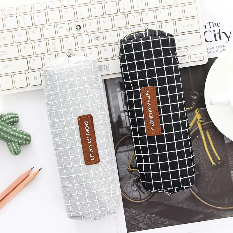 

Kawaii Dot Pencil Case Creative Student Canvas Grid Pencil Bag Korean Stationery Bag Office School Supplies School Stationery