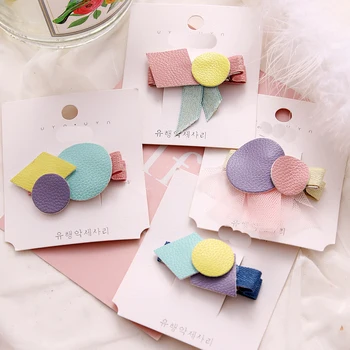 

12 pcs/lot, Baby girls Geometric synthetic leather bow hair clips, baby hairpins