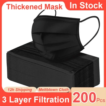 

50/100/200Pcs Medical Mask Disposable Black Cotton Mouth Face Masks Non-woven surgical Mask 3 Filter Activated Anti Pollution