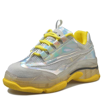 Массивные кроссовки; блестящие дизайнерские женские кроссовки; сетчатая дышащая женская обувь на плоской платформе; мягкая обувь для бега; MM-113 - Цвет: Цвет: желтый